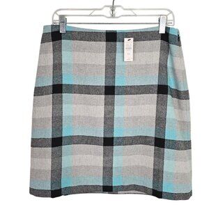 NWT TALBOTS Wool Blend Pencil Skirt GRAY BLUE BLACK PLAID size 10p Academia Twee